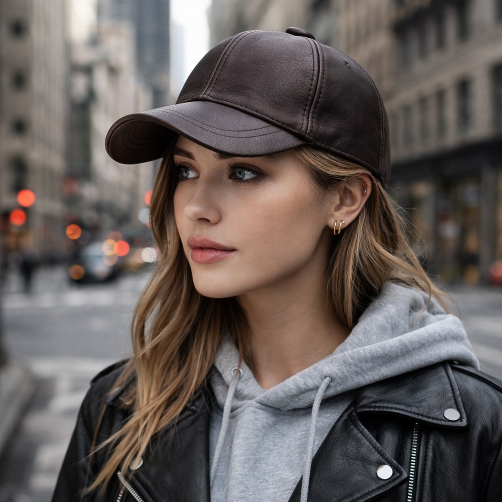 100% Genuine Lambskin Leather Baseball Cap Sports Visor Adjustable